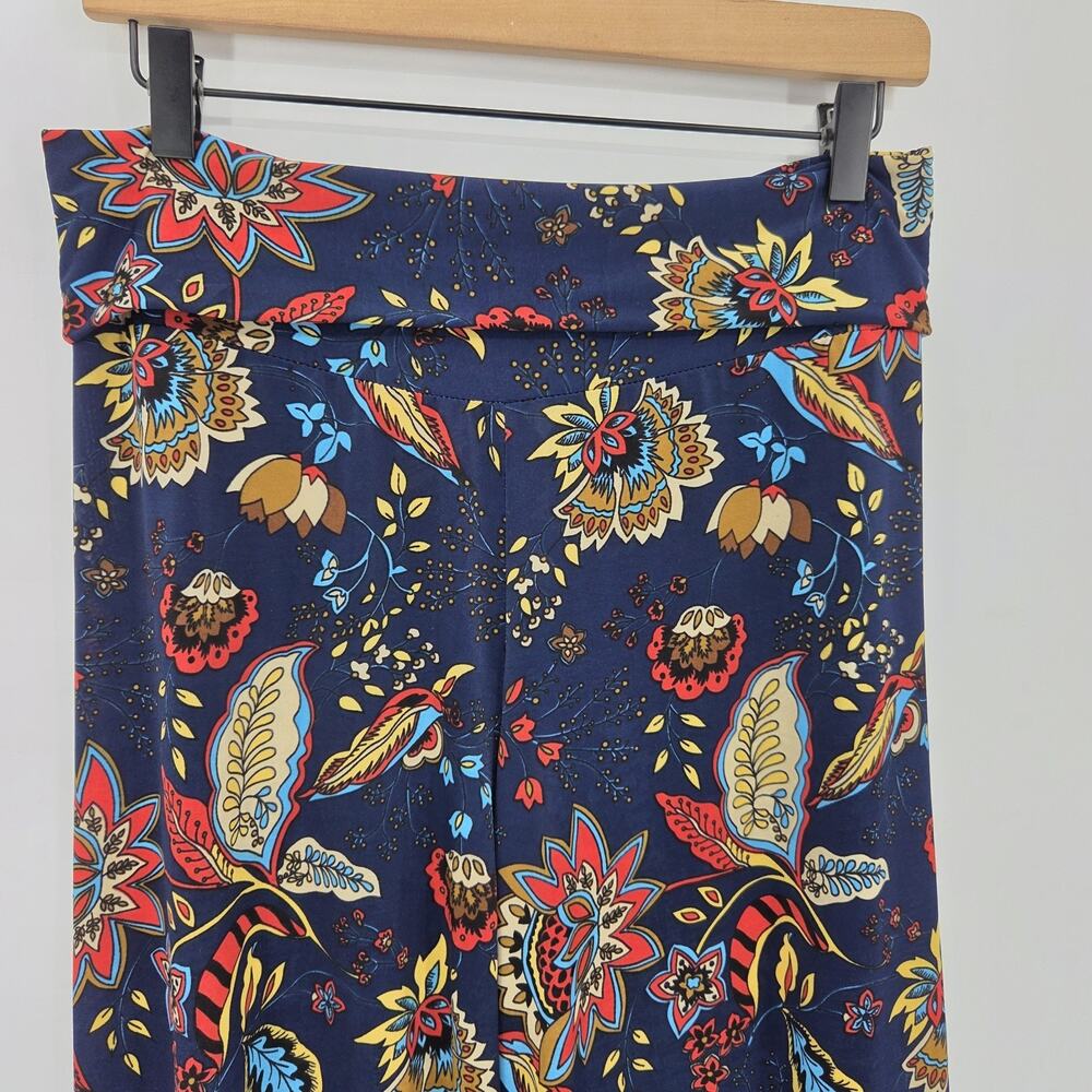 J USA Paisley Floral Pull On Wide Leg Palazzo Pant Boho Retro Hippie Chic Size L